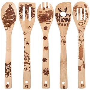 Christmas 5 Piece Bamboo Kitchen Utensils